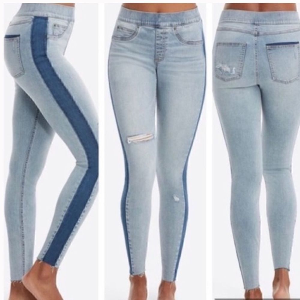 SPANX DISTRESSED RAW HEM SIDE PANEL SKINNY JEANS SIZE SMALL